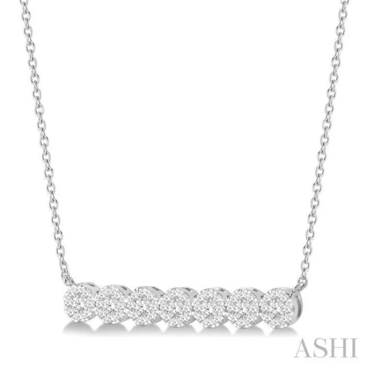 1/2 ctw Circular Mount Bar Lovebright Round Cut Diamond Necklace in 14K White Gold