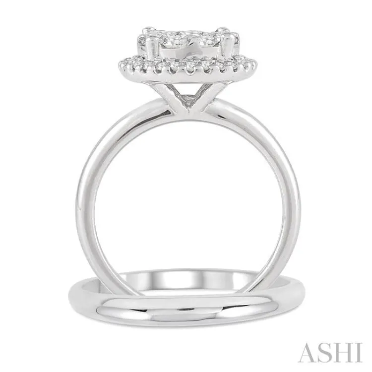 1/2 Ctw Diamond Wedding Set with 1/2 Ctw Lovebright Round Cut Engagement Ring and Shadow Band in 14K White Gold