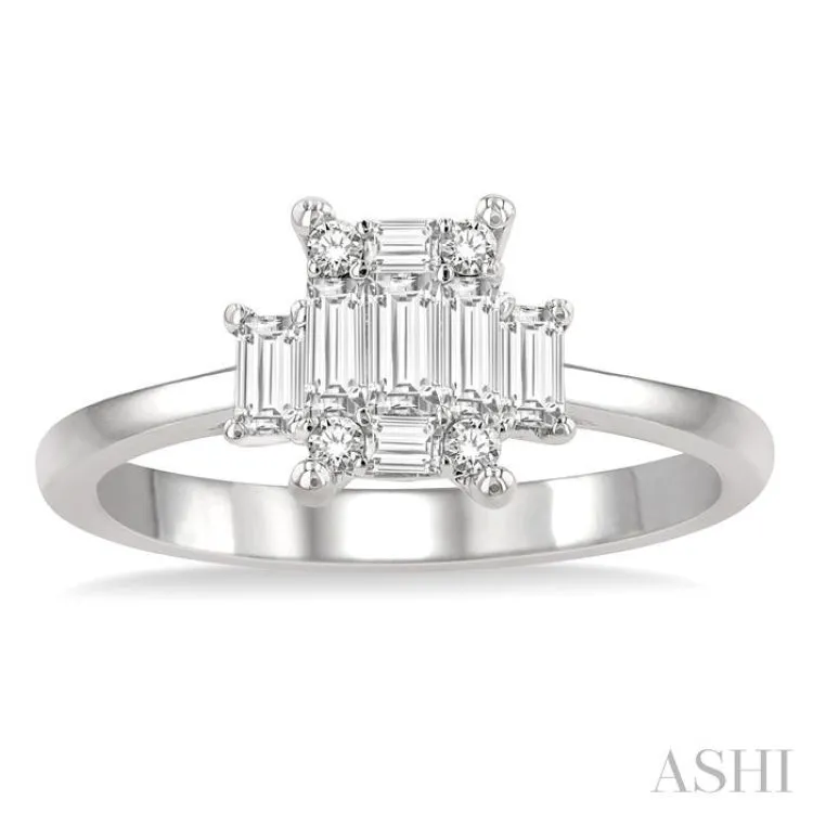 1/2 ctw Fusion Baguette and Round Cut Diamond Engagement Ring in 14K White Gold