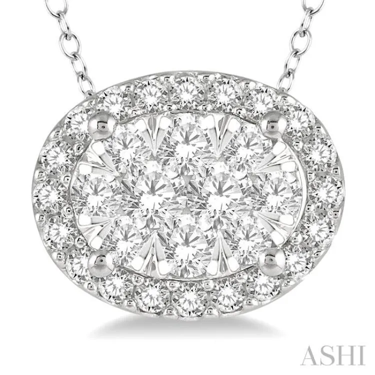 1/2 Ctw Oval Shape Lovebright Round Cut Diamond Pendant in 14K White Gold