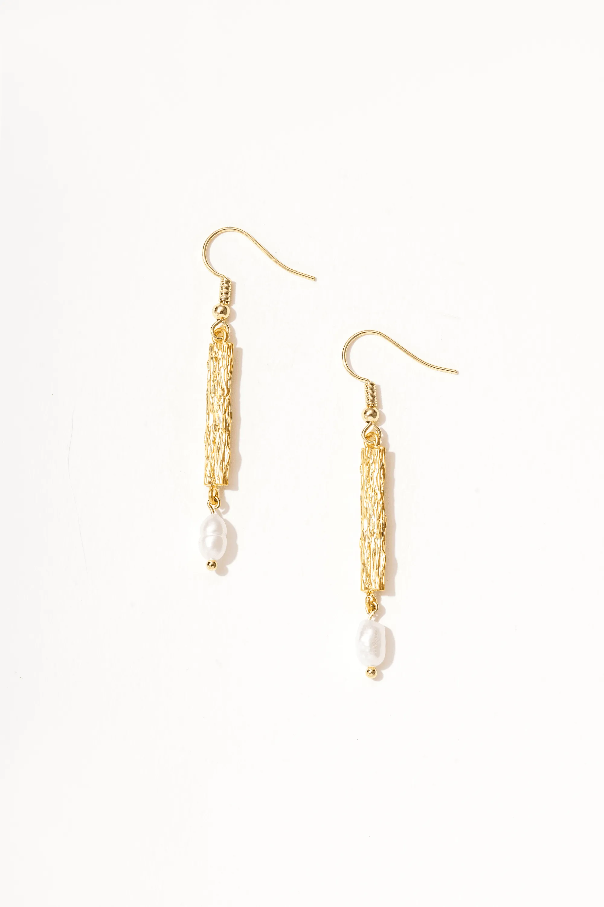 18k Textured Gold Pearl Drop Earrings