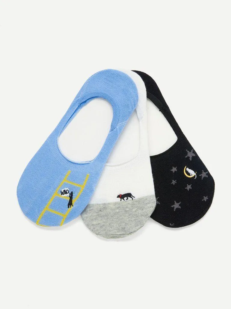 Animal Embroidery Invisible Socks 3pairs