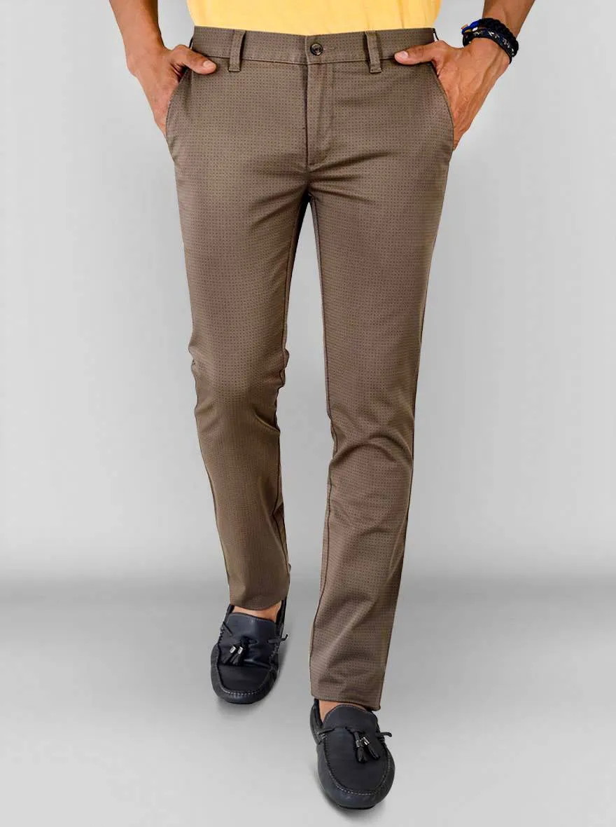 Antique Brown Self Textured Super Slim Fit Chinos | Greenfibre