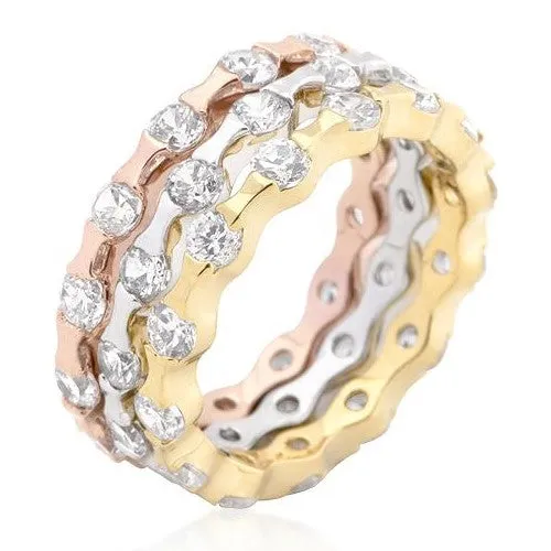 Delinda Tri-tone Stackable Eternity  Ring Set | 6ct