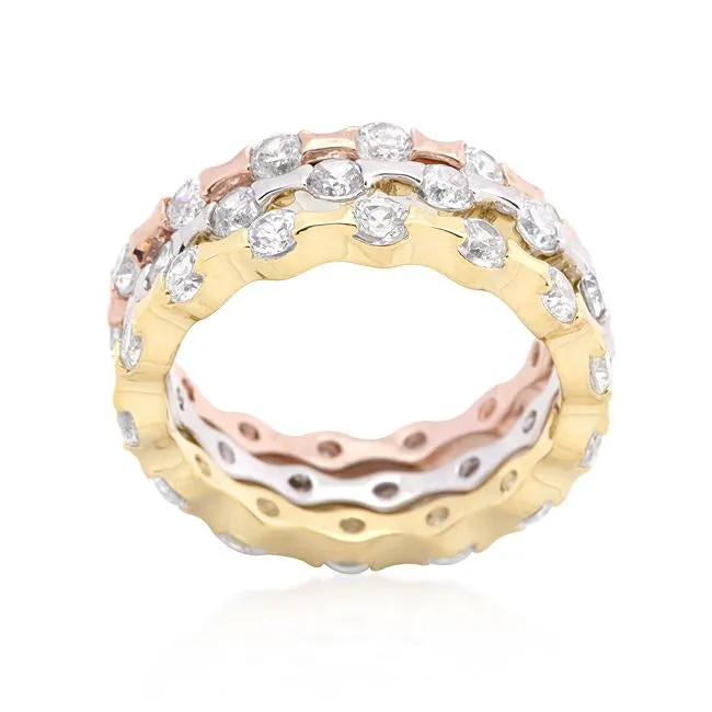 Delinda Tri-tone Stackable Eternity  Ring Set | 6ct