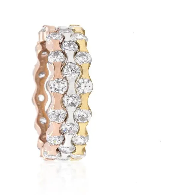 Delinda Tri-tone Stackable Eternity  Ring Set | 6ct