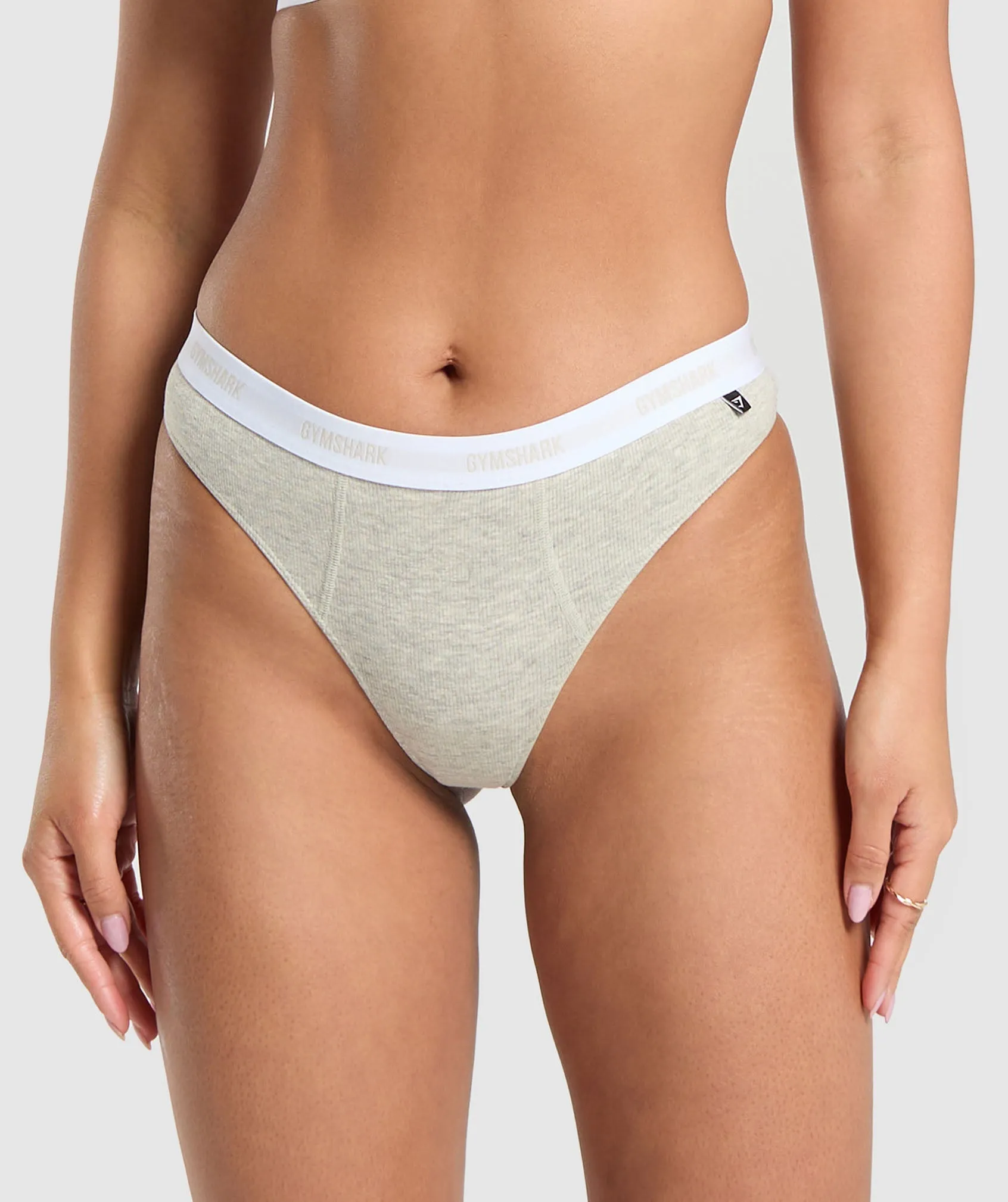 Gymshark Rib High Rise Thong - Stone Grey Marl