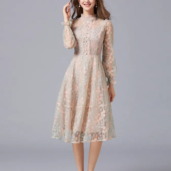 Heavy Embroidery Mesh Yarn Dress Femininity Skirt