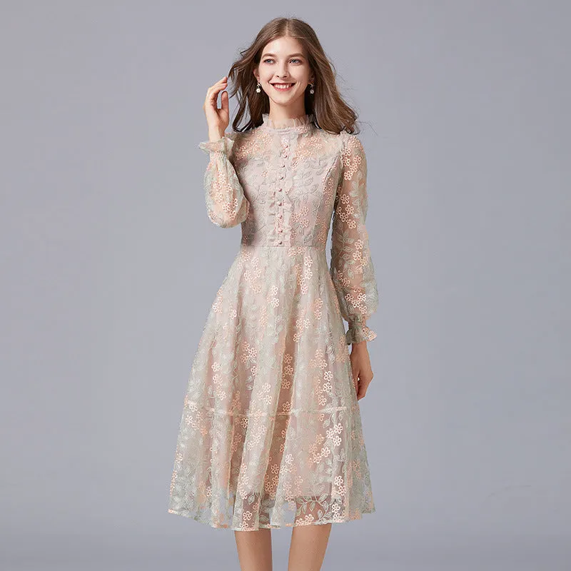 Heavy Embroidery Mesh Yarn Dress Femininity Skirt