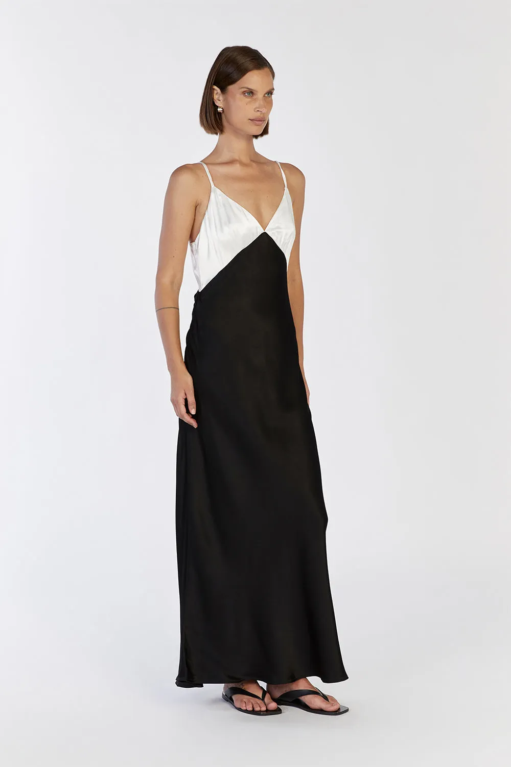 MILLY BLACK SATIN MIDI DRESS