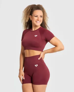 Power Seamless Short Sleeve Crop Top | Burgundy