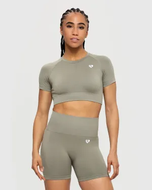 Power Seamless Short Sleeve Crop Top | Dark Taupe