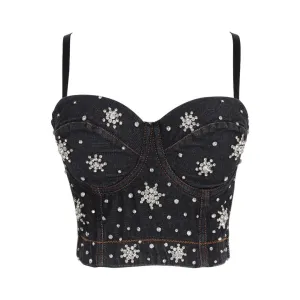 Pre Order:  Galaxy Rhinestone Denim Corset