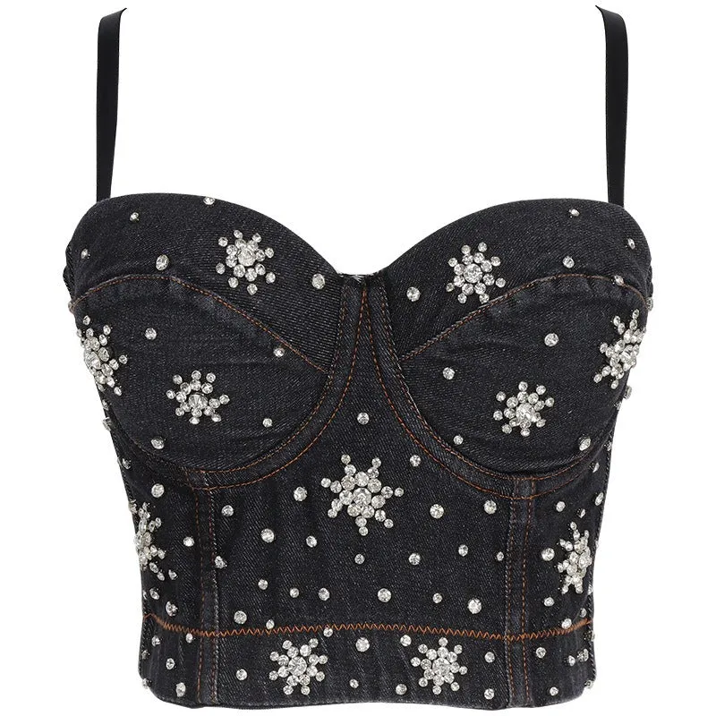 Pre Order:  Galaxy Rhinestone Denim Corset