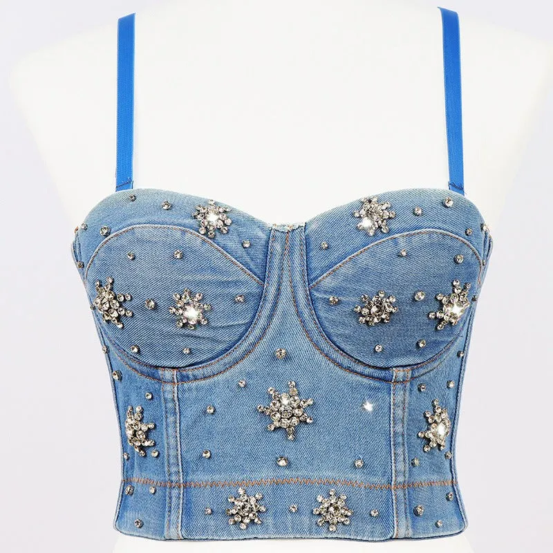 Pre Order:  Galaxy Rhinestone Denim Corset