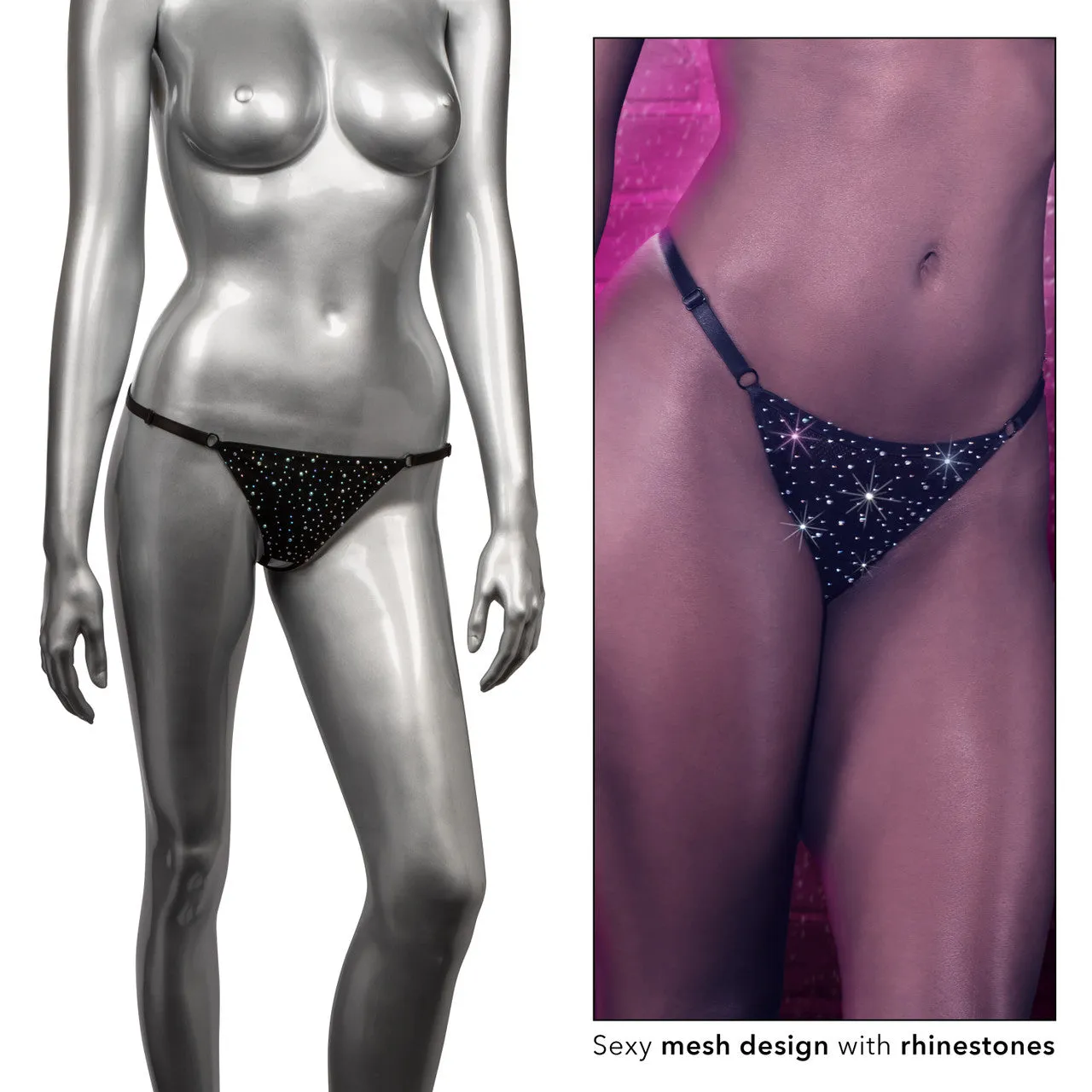 Radiance CROTCHLESS THONG with Sparkling Rhinestones Black One Size