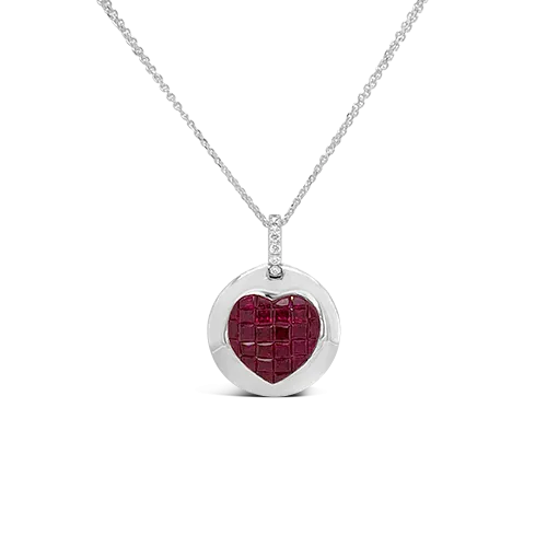 Ruby Heart Pendant with Diamond Accent