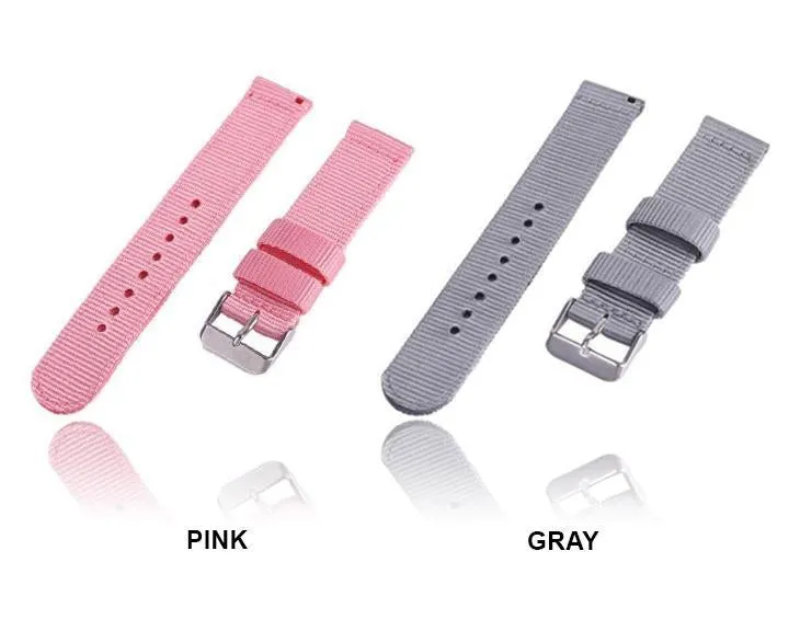 Solid Color Nylon fabric Washable Waterproof Wristband fit Samsung galaxy & active silver Watchband 18/20/22/24mm Watch Strap for Men Women.