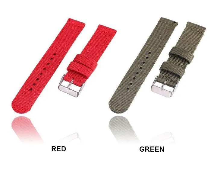 Solid Color Nylon fabric Washable Waterproof Wristband fit Samsung galaxy & active silver Watchband 18/20/22/24mm Watch Strap for Men Women.