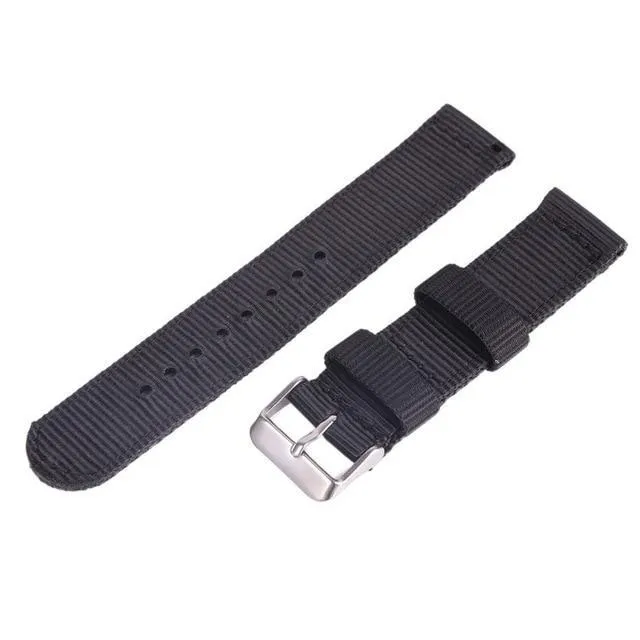 Solid Color Nylon fabric Washable Waterproof Wristband fit Samsung galaxy & active silver Watchband 18/20/22/24mm Watch Strap for Men Women.