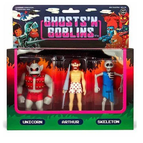 Super7 Ghosts n Goblins 3 3/4-Inch ReAction Figure Pack B - Unicorn, Arthur in Underwear, Skeleton