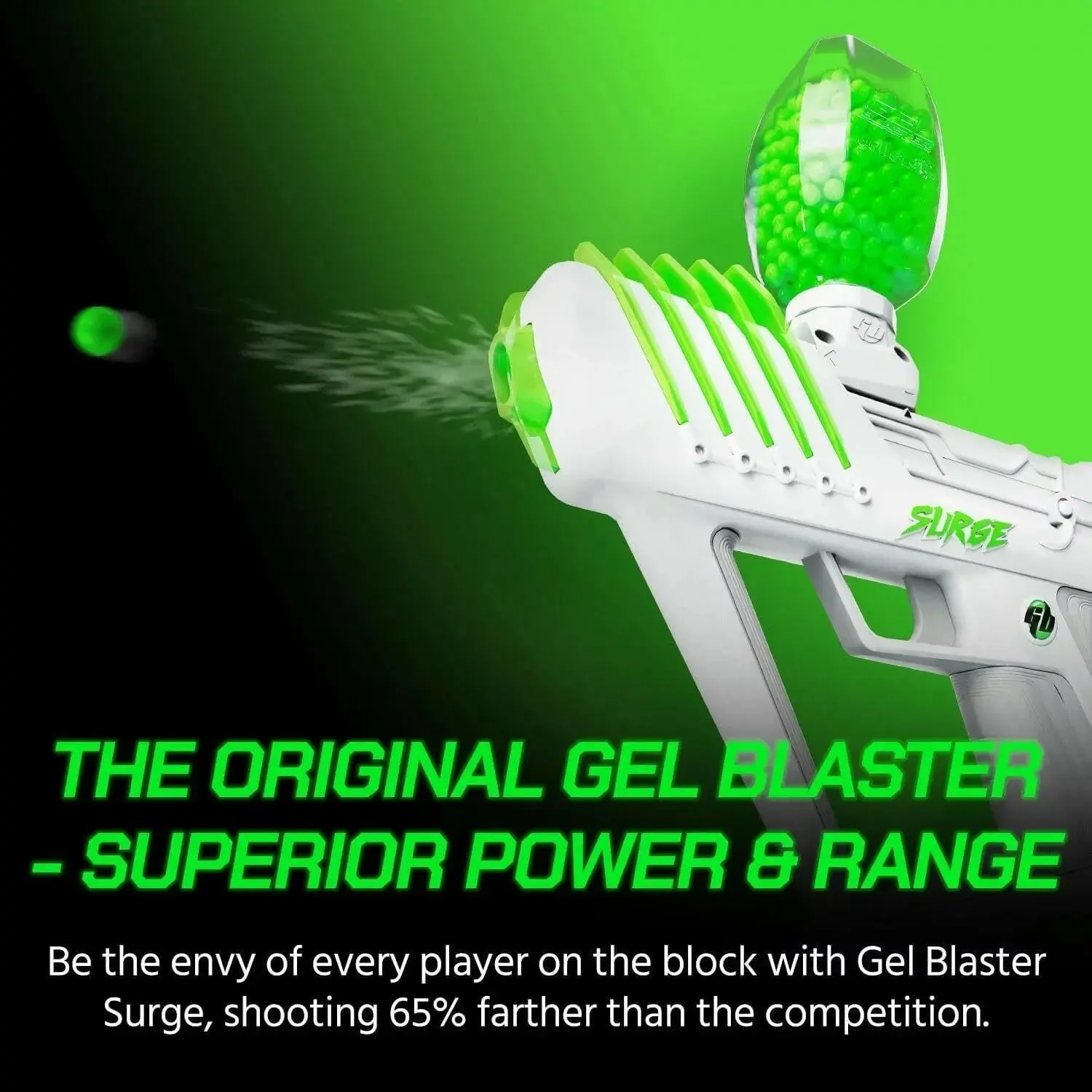 SURGE 1.5, Electric Green, Water-Based Gellet Blaster with 10,000 Electric Green Gellet Pack