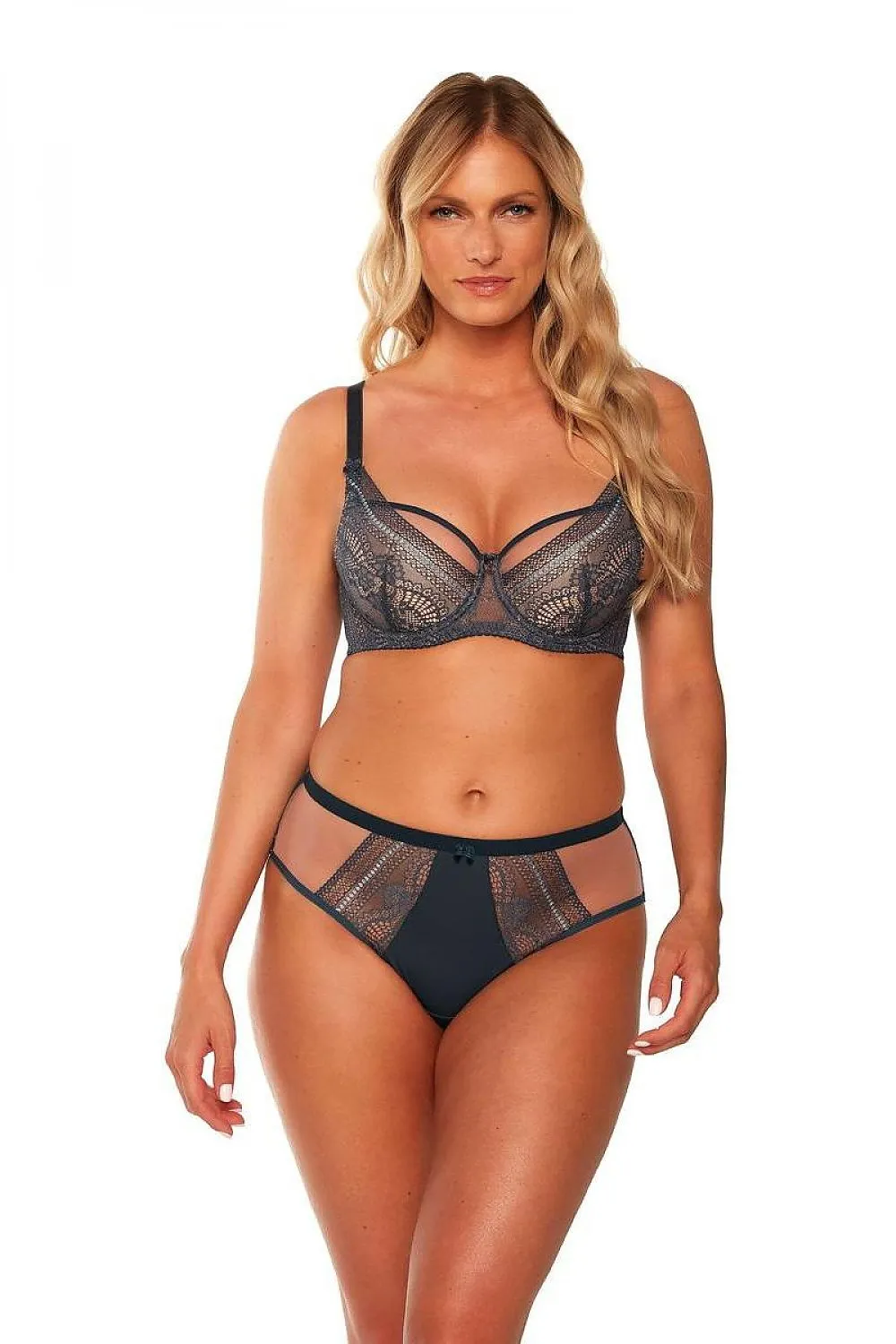 TEEK - Navy Blue Sheer Paneled Gala Panties